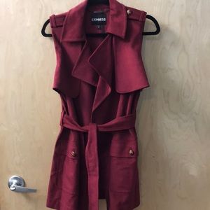 Express Burgundy faux suede vest with belt